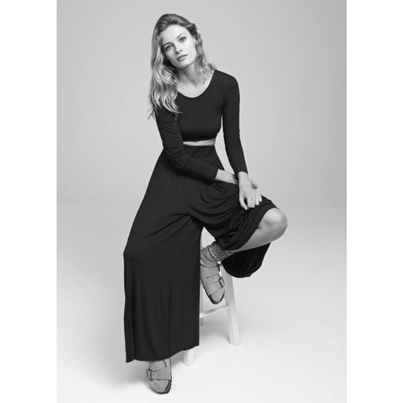 Free People • FP Beach Alia wide leg pants black flowy jersey knit palazzo - Picture 3 of 11